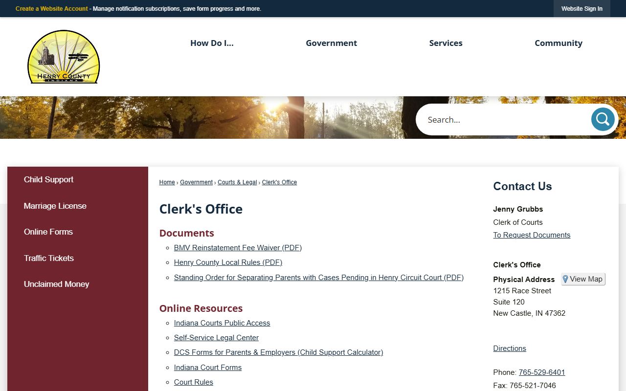 Henry County Clerk of Courts office page