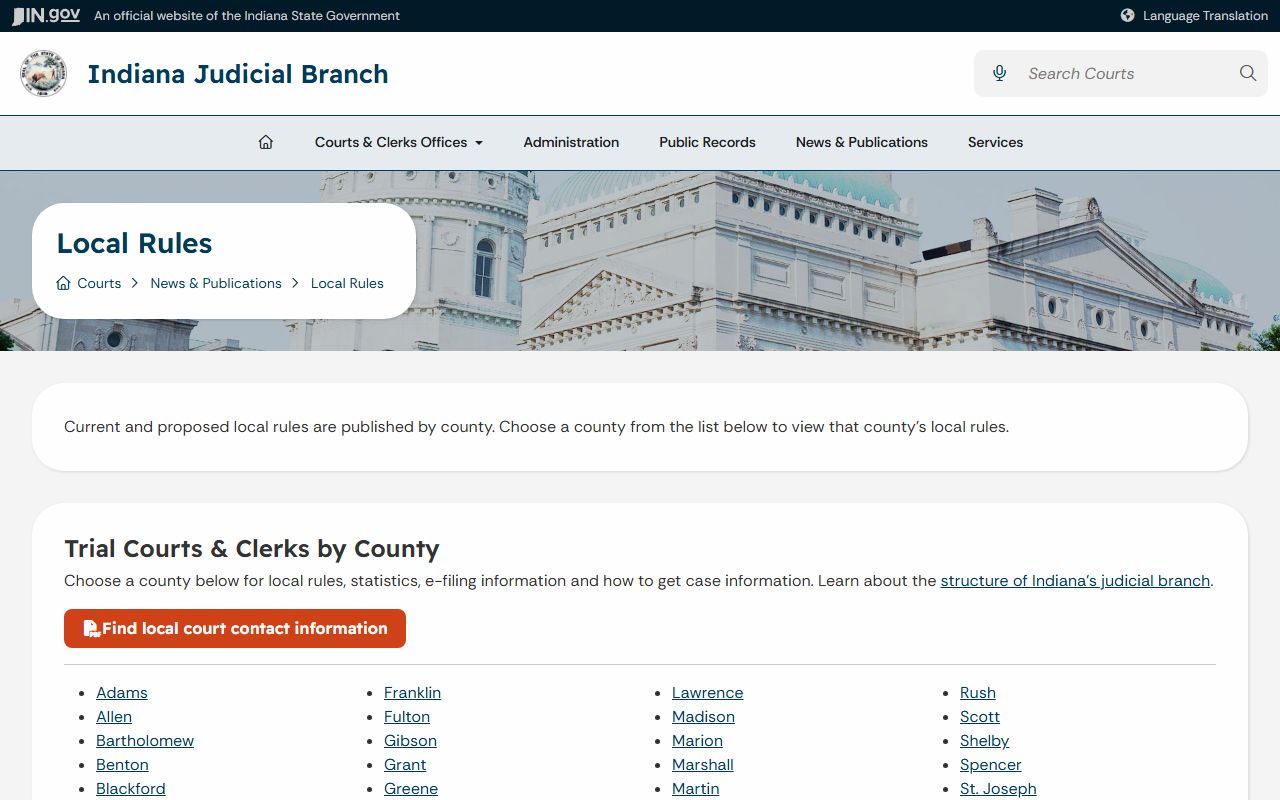Henry County Clerk of Courts Indiana local court rules