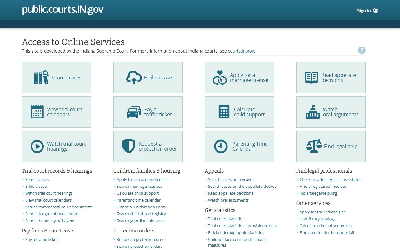 Henry County court records Indiana Courts Public Access landing page