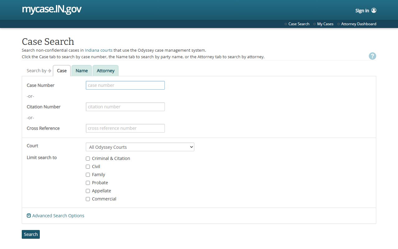 Henry County court records MyCase search screen