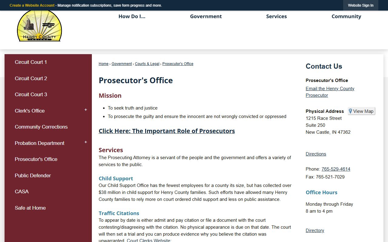 Henry County criminal court records Prosecutor's Office page