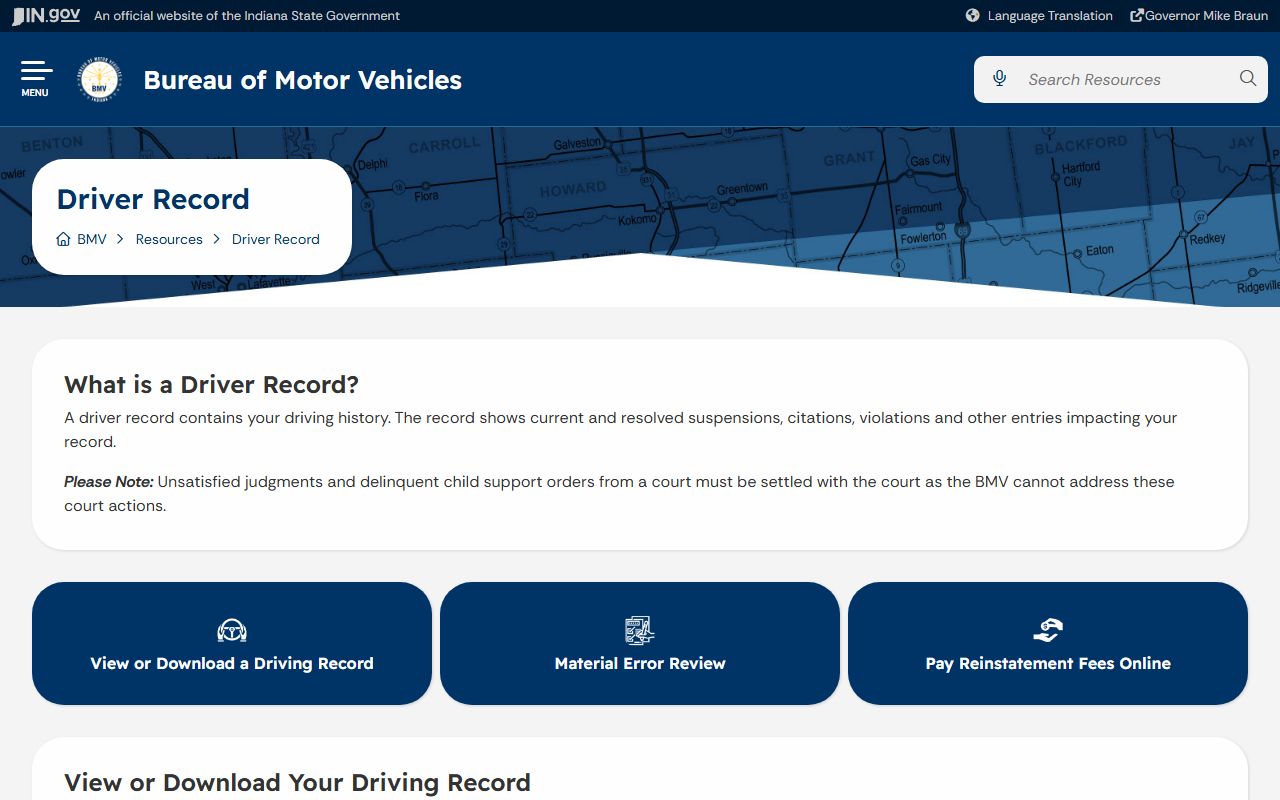 Henry County traffic court records Indiana BMV driver record
